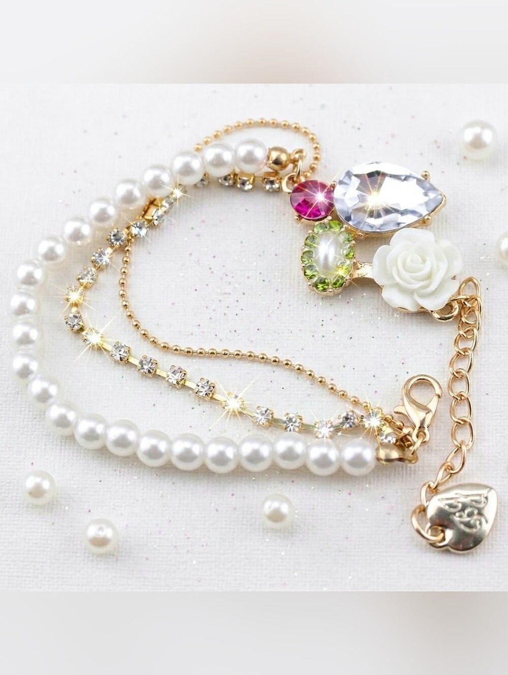 Multi-color Crystal layered flower Pearl bracelet BOGO